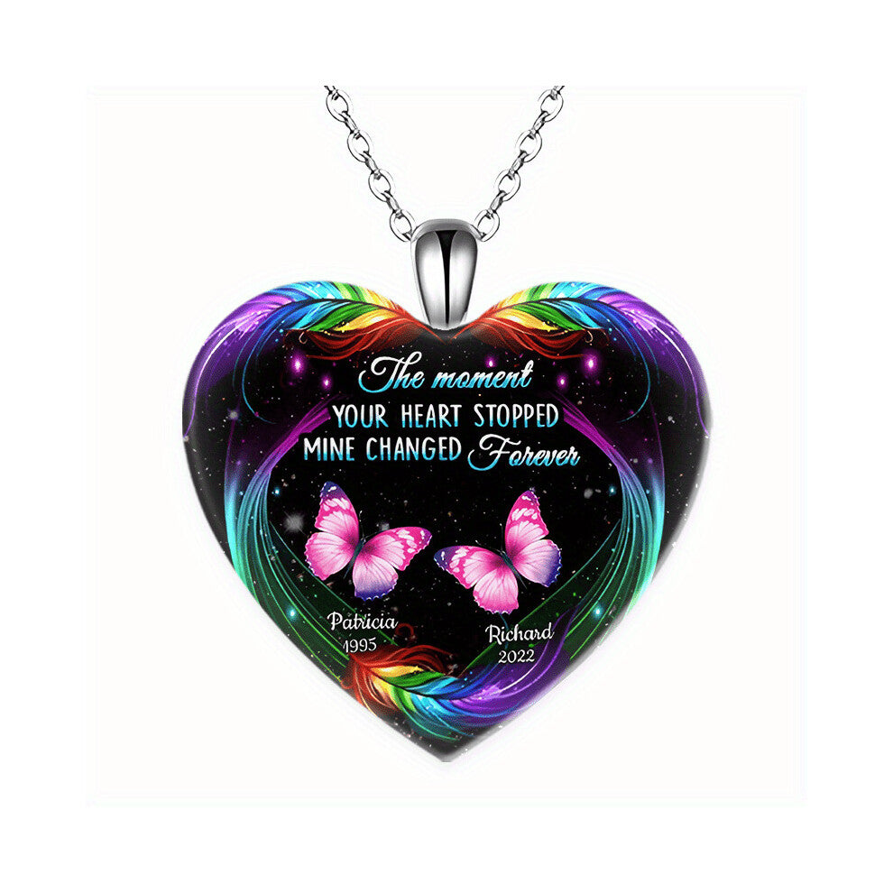 Butterfly Pattern Heart Pendant Necklace Christmas Jewelry Accessories Holiday Party Wedding Anniversary Couple Mens Accessories