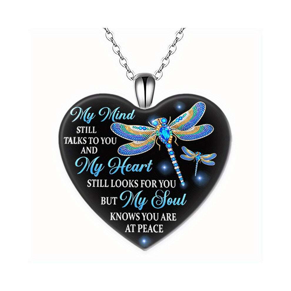 Creative Dragonfly Pattern Heart Shaped Pendant Necklace Decorative Accessories For Holiday Party Birthday Gift Mens Accessories