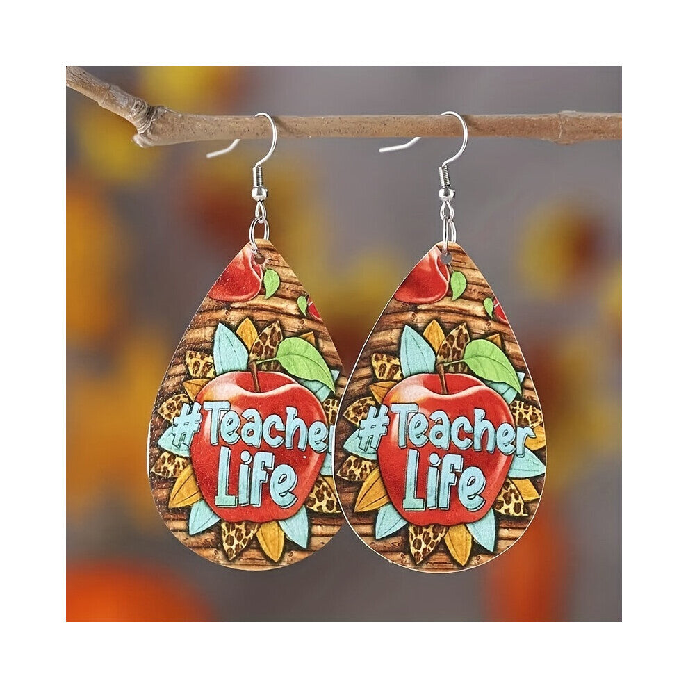 1pair Sunflower Turquoise Pattern Drop Shape Earrings PU Leather Accessories Teachers Gift For Men