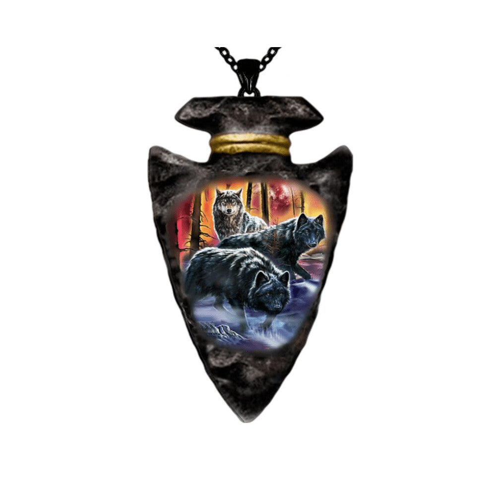 1pc Creative Triangle Deep Forest Wolf Pendant Necklace Decorative Accessories For Holiday Party Gift Men Accessories