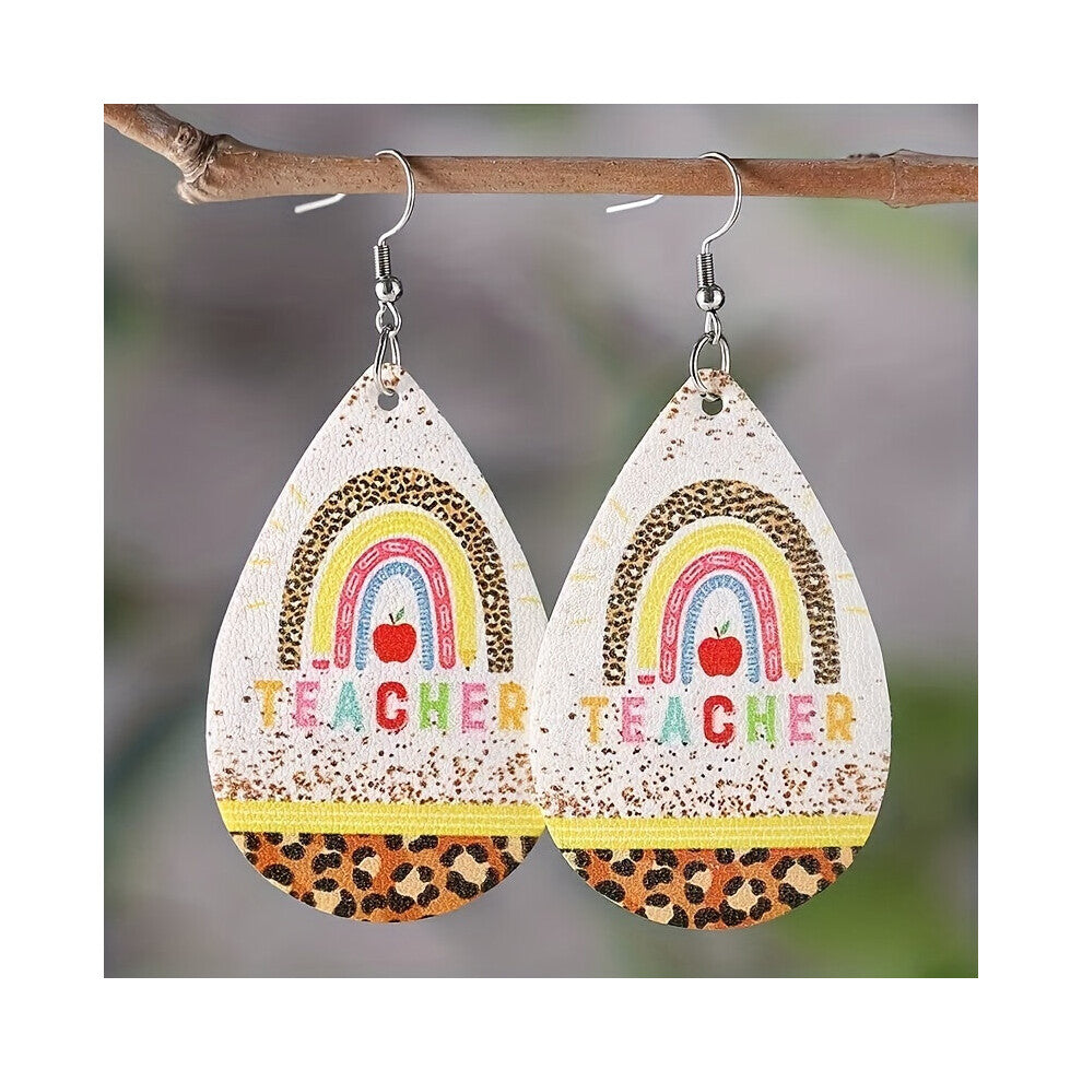 1pair PU Double Sided Leopard Print Pencil Drop Earrings Decorative Accessories For Men