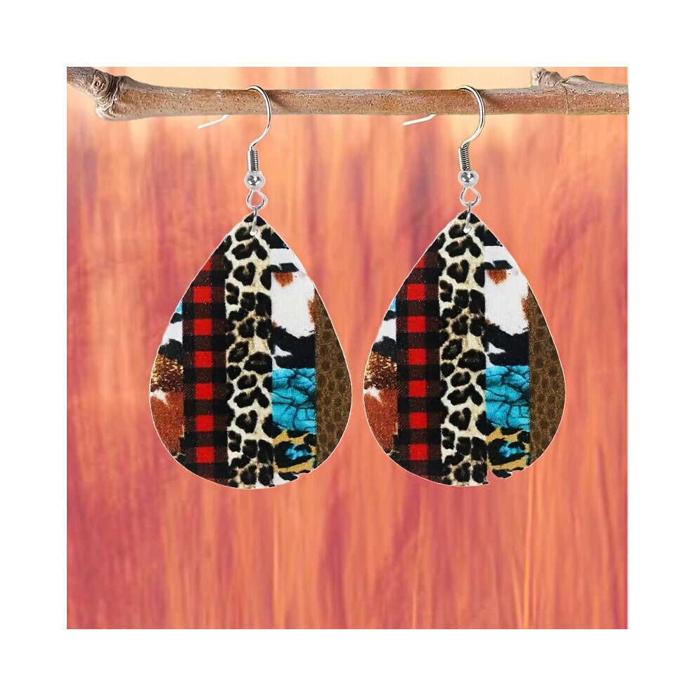 1pair Classic Leopard Print Leather Earrings Party Holiday Accessories Gift For Men