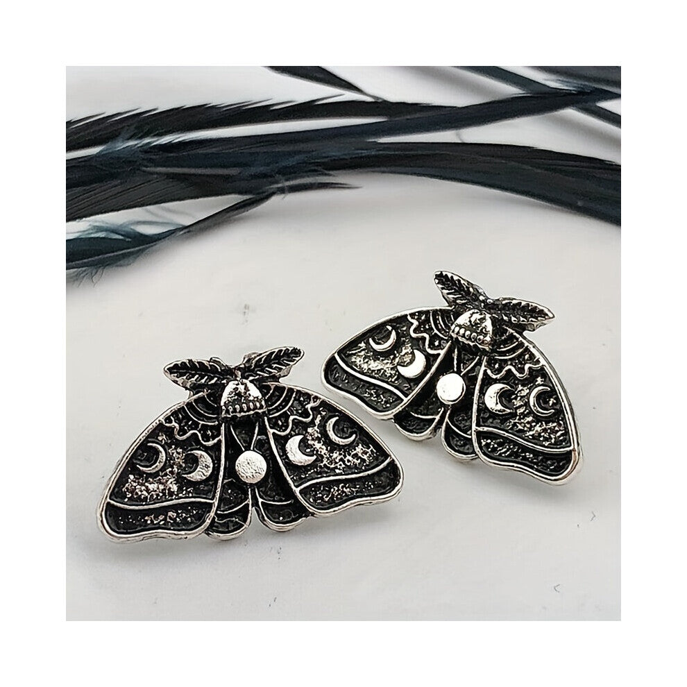 1pair Mens Vintage Mysterious Moth Moon Stud Earrings Party Accessories Jewelry