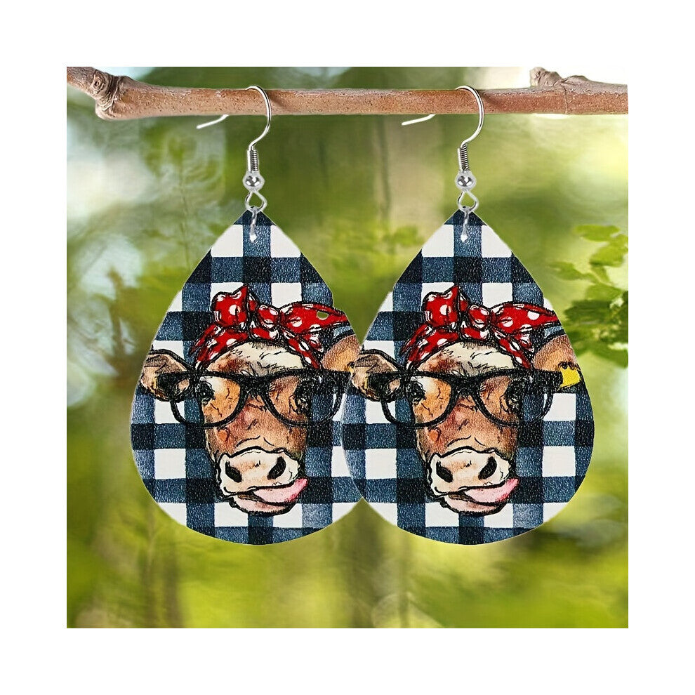 1pair PU Leather Hook Earrings Creative Bull Chicken Pig Rabbit Pattern Animal Ear Accessories For Men Boys