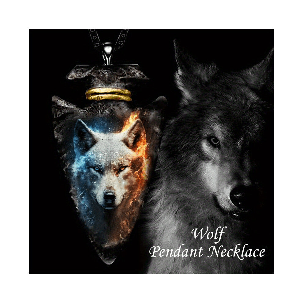 1pc Creative Alloy Flame Double Wolf Pendant Necklace Decorative Accessories For Holiday Party Gift Men Accessories