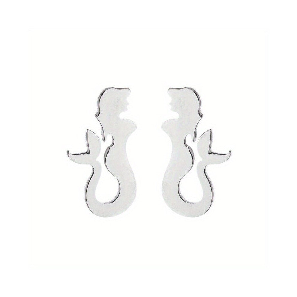 2pcs pair Mens Stainless Steel Mermaid Earrings & Fashionable Earring Accessories