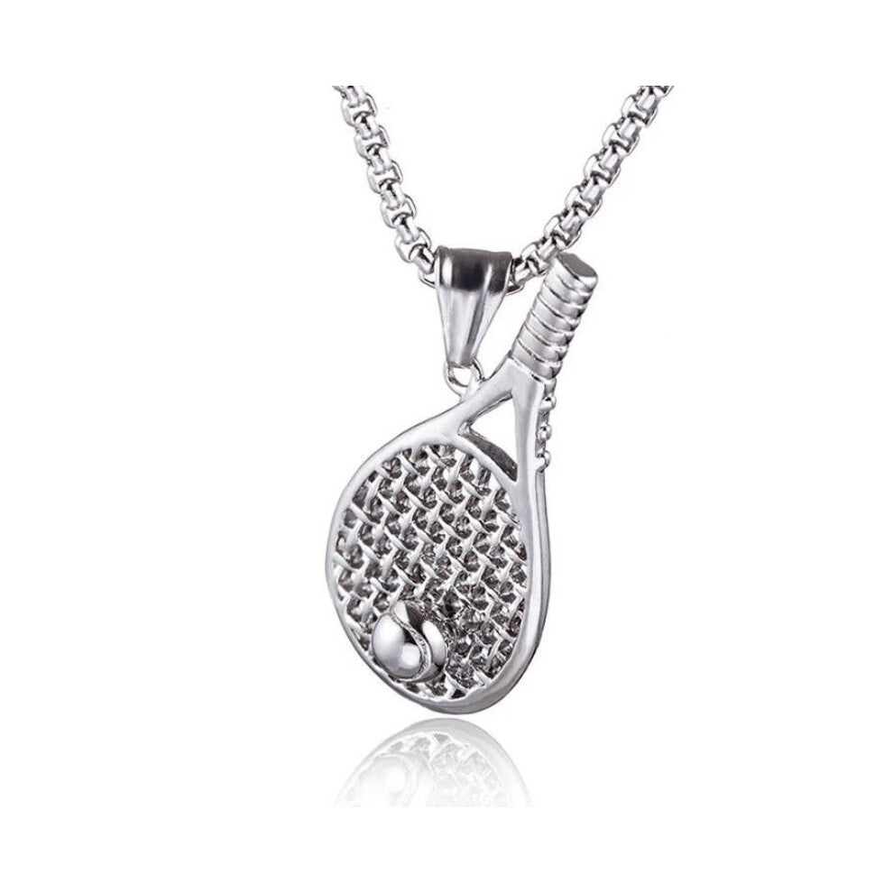 1pc Titanium Steel Tennis Racket Pendant Necklace For Sports Enthusiast Accessories For Men
