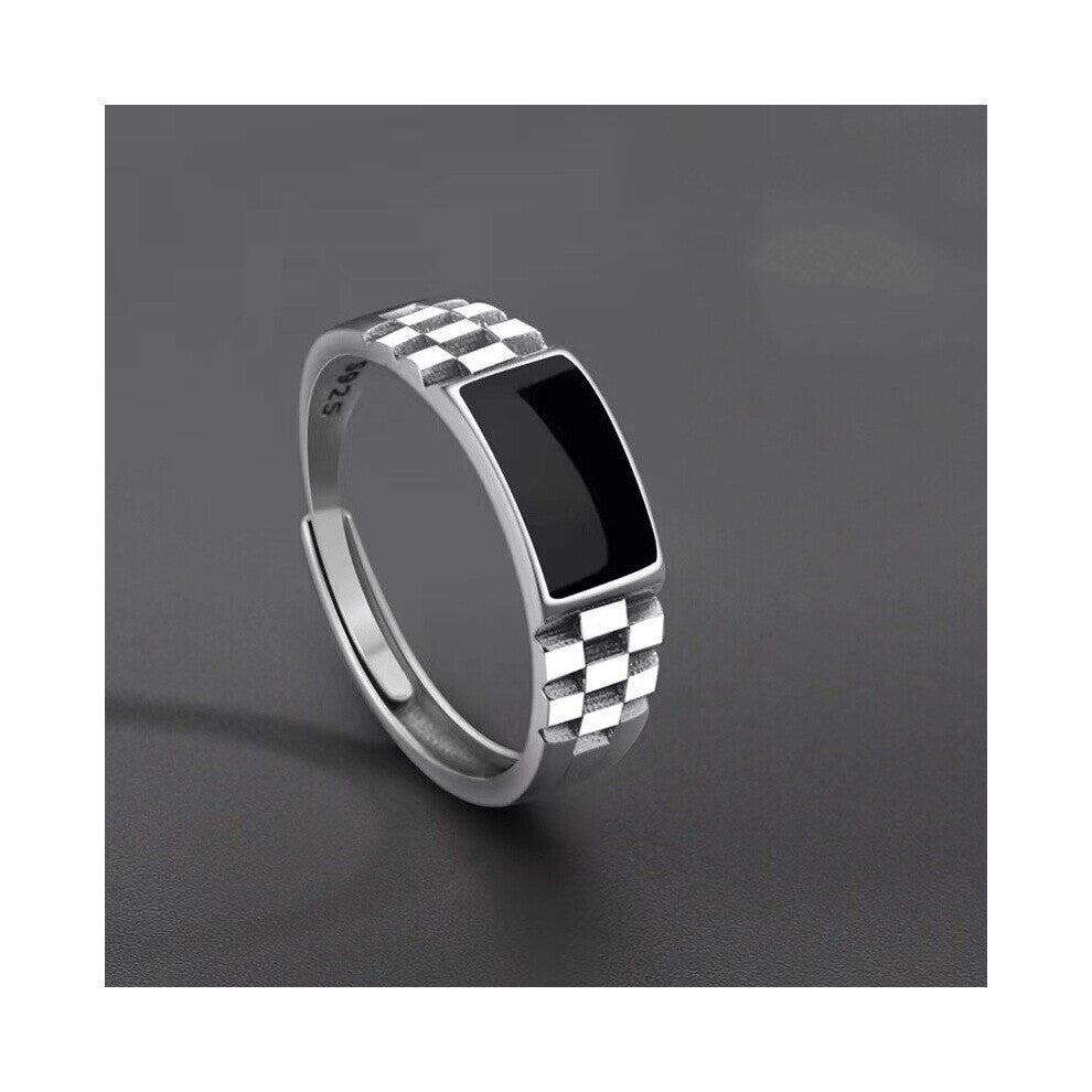 1pc Vintage Mens Checkered Ring Opening Adjustable Ring Jewelry Accessories