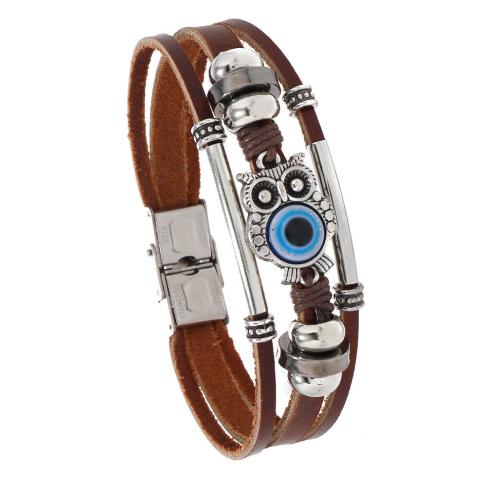 1pc Hot Selling Demon Eye Colorful Leather Bracelet Accessories For Men Stainless Steel Multilayer Bracelet Bracelet