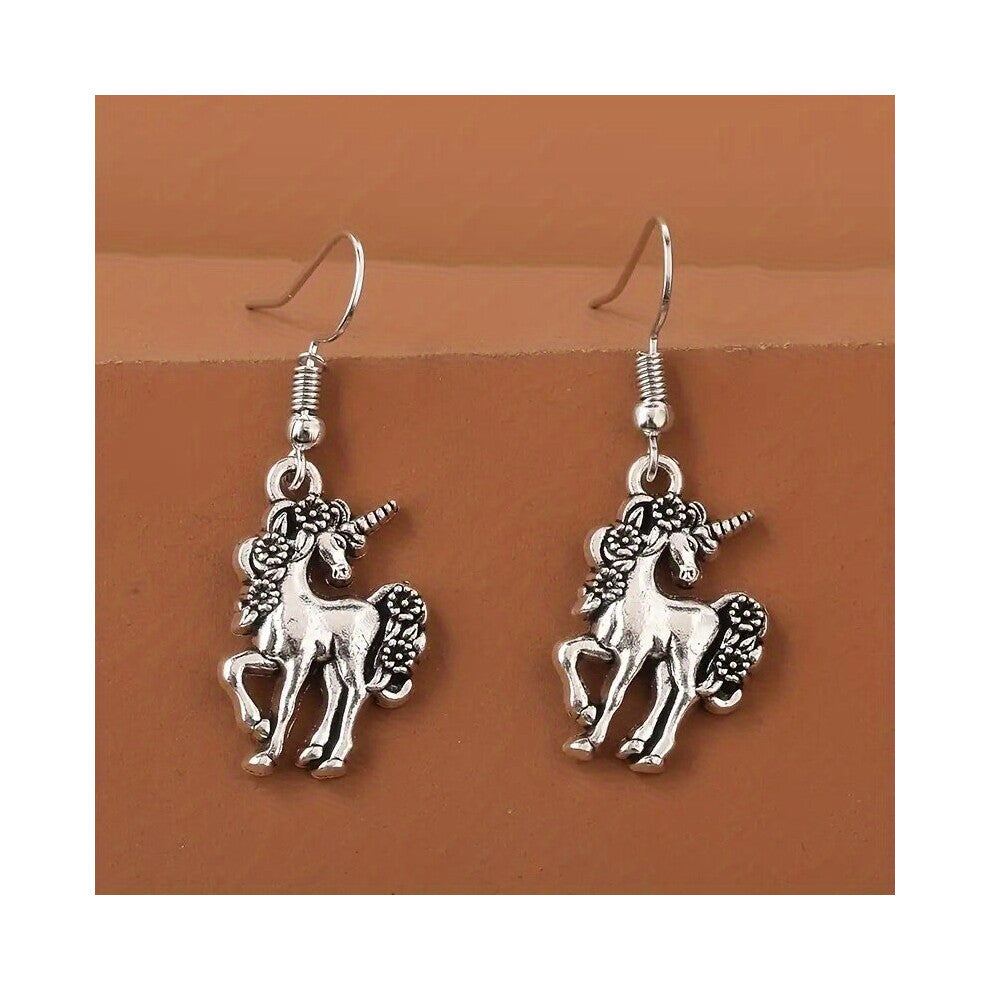 1pair Mens Vintage Unicorn Flower Earrings Party Jewelry Accessories