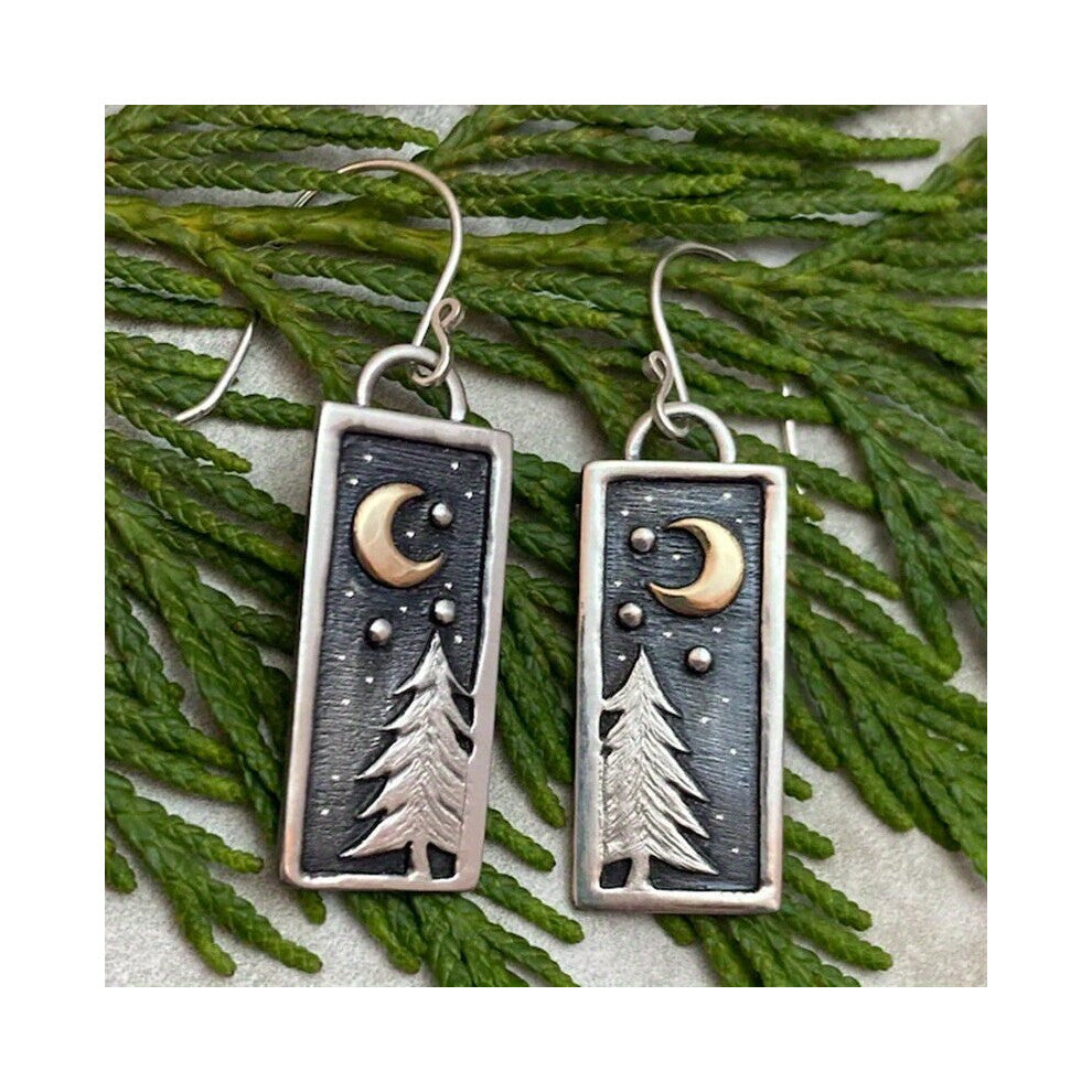 1pair Vintage Moon Star Forest Drop Earrings For Men Party Jewelry Accessories