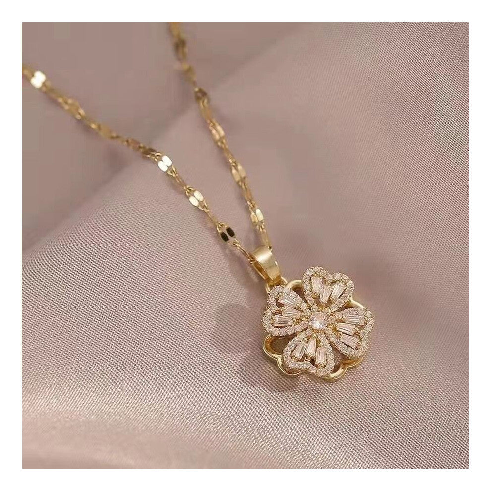 18k Real Golden Plating European And American Ins Style 360 Rotation Four leaf Clover Pendant Necklace Banquet Party Jewelry Accessories Temperament L