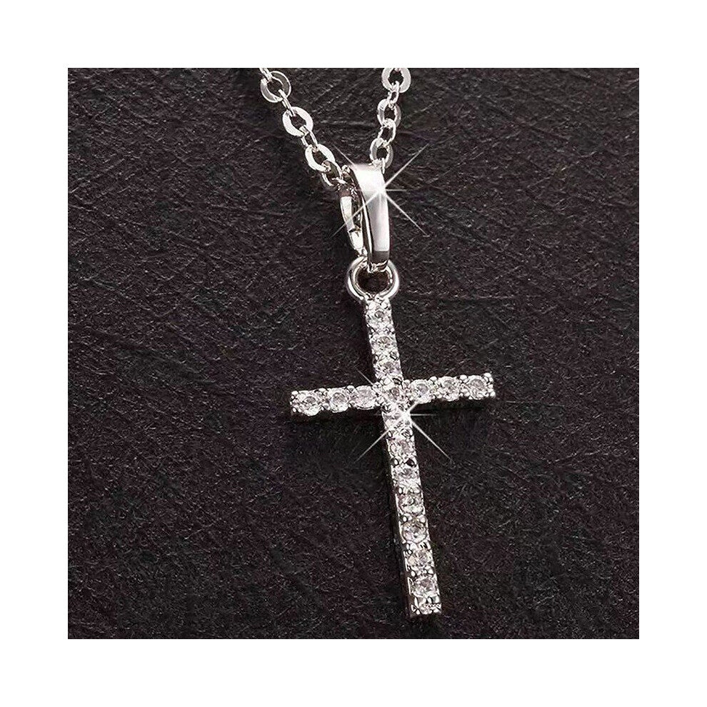 Hip Hop Square Zircon Cross Pendant Necklace Punk Personality Couple Pendant Chain Accessories