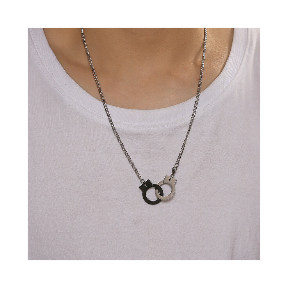 1pc Funky Stainless Steel Handcuff Charm Pendant Necklace For Men