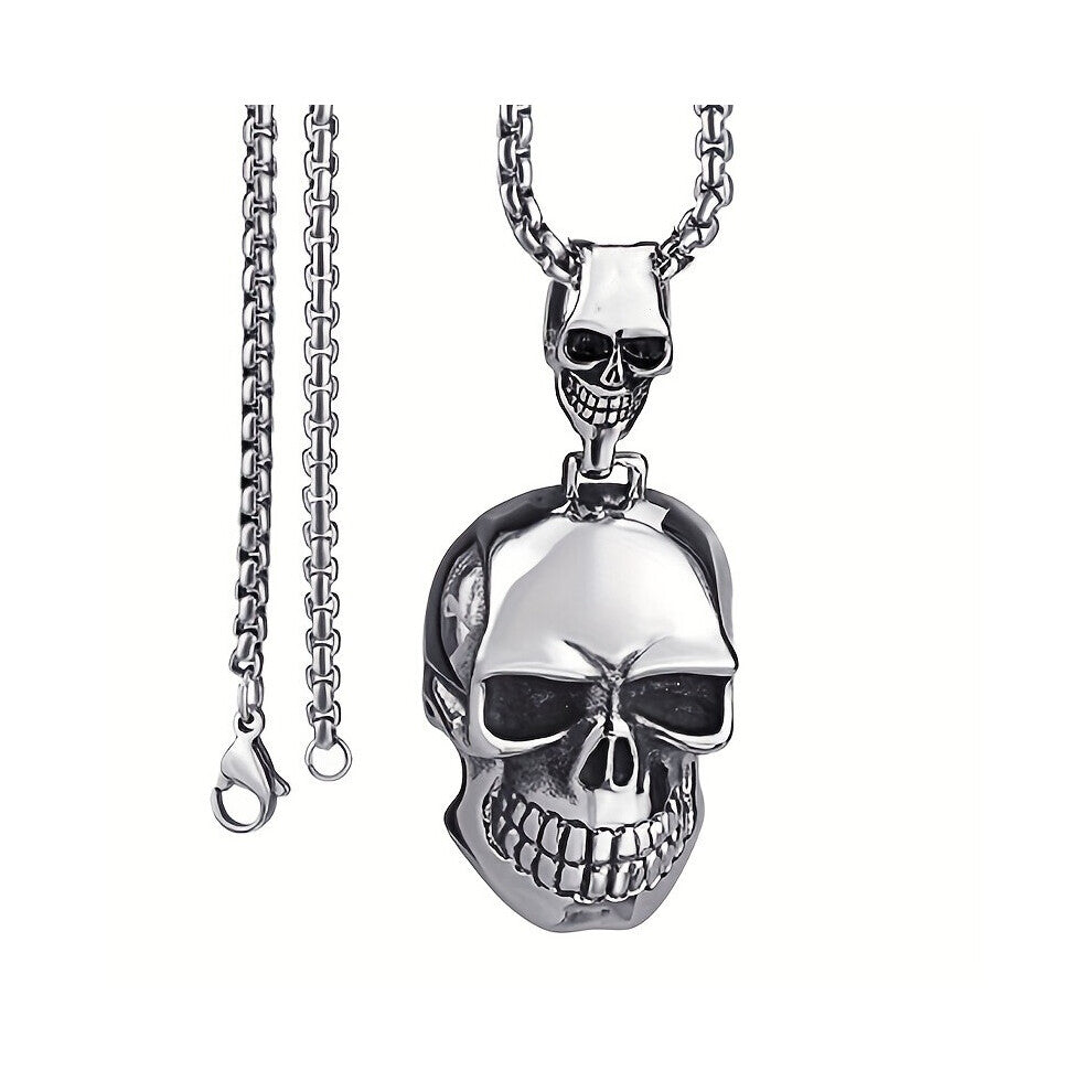 1pc Mens Vintage Gothic Big Ghost Skull Pendant Necklace Punk Rock Party Jewelry Clothing Accessories