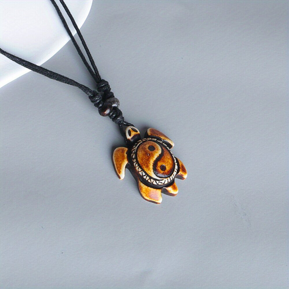 Mens Pendant Necklace Vintage Versatile Retractable Resin Tai Chi Turtle Pattern Pendant Casual Jewelry Necklace Accessories Gift