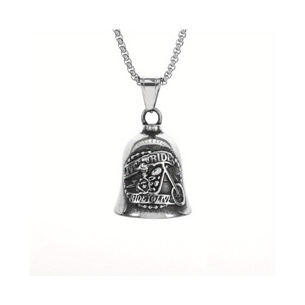 Mens Vintage Motorcycle Knight Pattern Bell Pendant Necklace Personality Guardian Bicycle Bell Accessories Gift