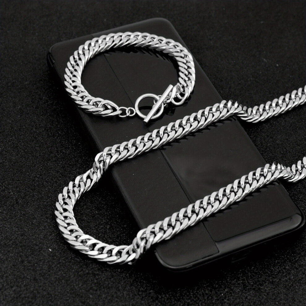 Mens Necklace Bracelet Set Stainless Steel Long Necklace Bracelet Set Jewelry Mens Accessories Gift For Lover Son Boyfriend