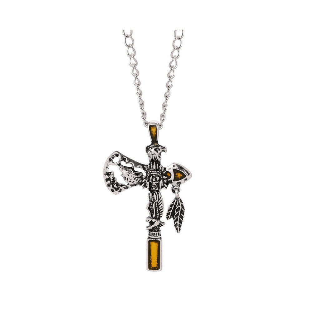 Mens Necklace Indian Ax Shaped Pendant Engraved Eagle Wolf Head Pendant Necklace Accessories Gift For Lover Son Boyfriend