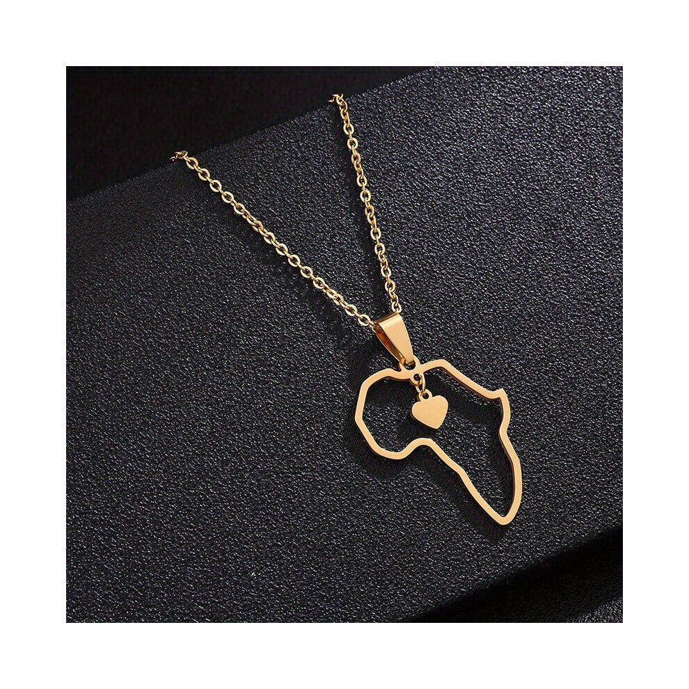 1pc Retro Stainless Steel Large African Map Hollow Heart Shape Pendant Necklace Jewelry Accessories Gift For Men