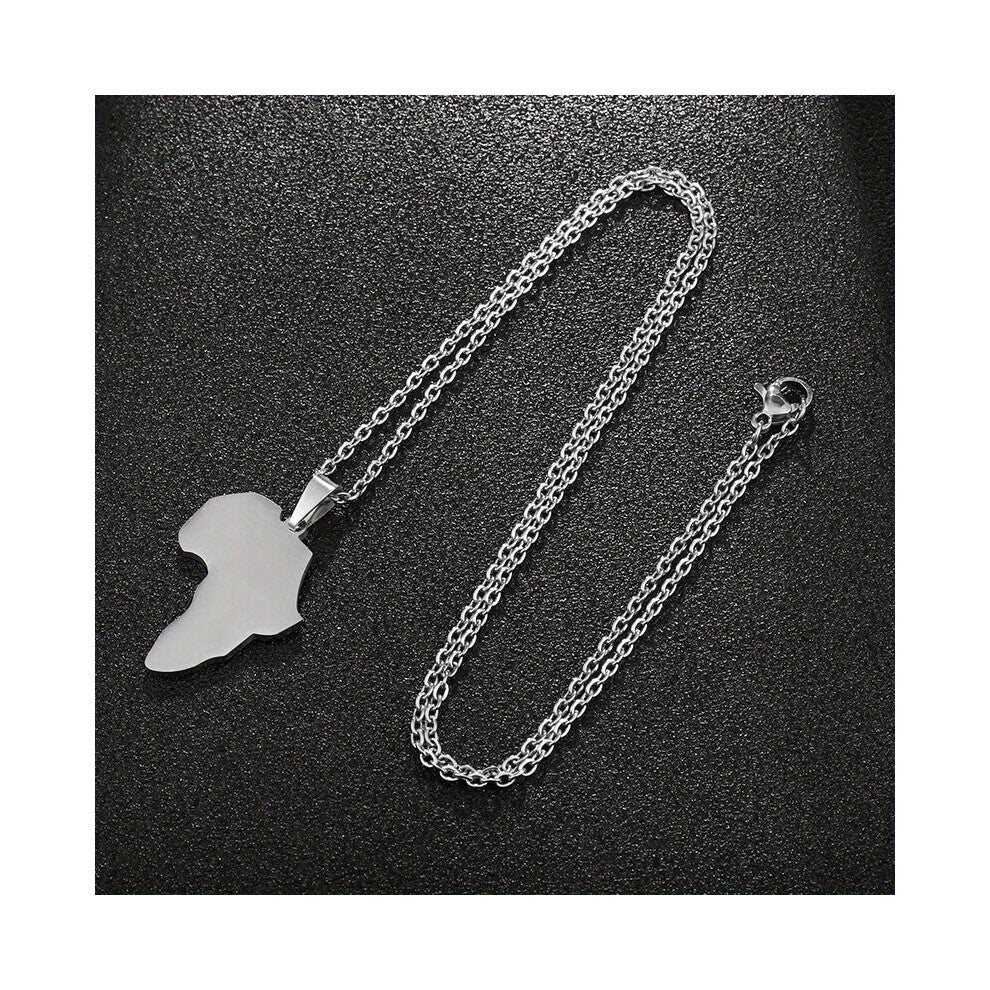 1pc Versatile Mens Necklace Titanium Steel Glossy African Map Necklace For Couples Mens Necklace Pendant For Men