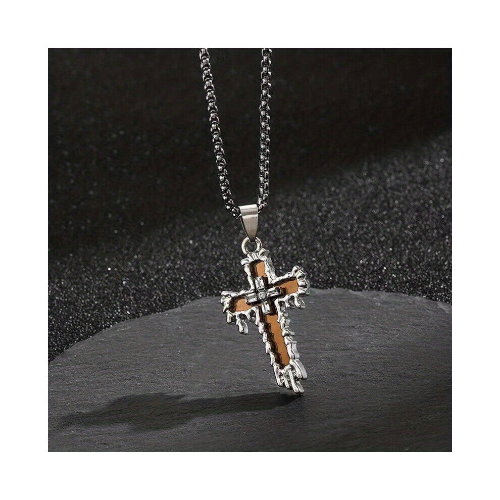 1pc Mens Cross Pendant Necklace Cross Hip Hop Necklace Long Charm Sweater Chain Accessories Thanksgiving Christmas Birthday For Men Women Friends