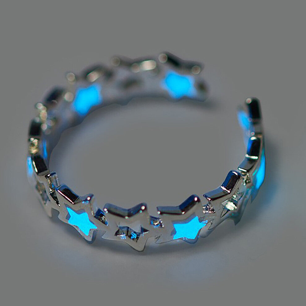 1pc Mens Luminous Five pointed Star Accessories Fluorescent Luminous Hollow Star Ring