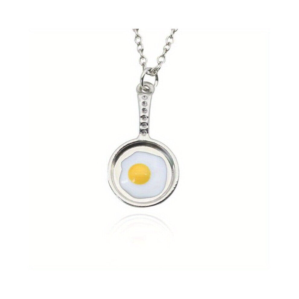 Vintage Silver Alloy Pan With Eggs Necklace Pendant Kitschy Fun Mini Coloful Saucepan Collarbone Chain Choker Amulet Men Women Accessories Holiday Jew