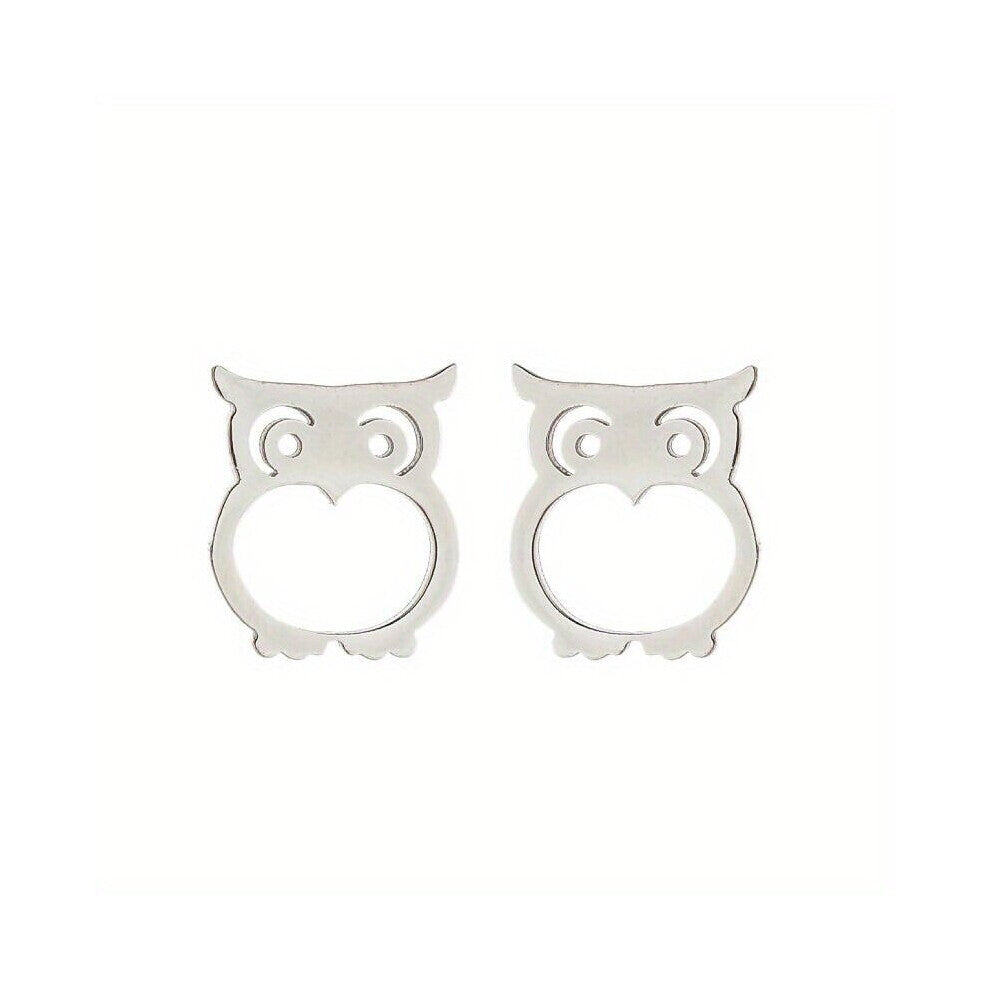 Mini Stainless Steel Hollow Out Owl Ear Studs Personality Temperament Earrings Accessories