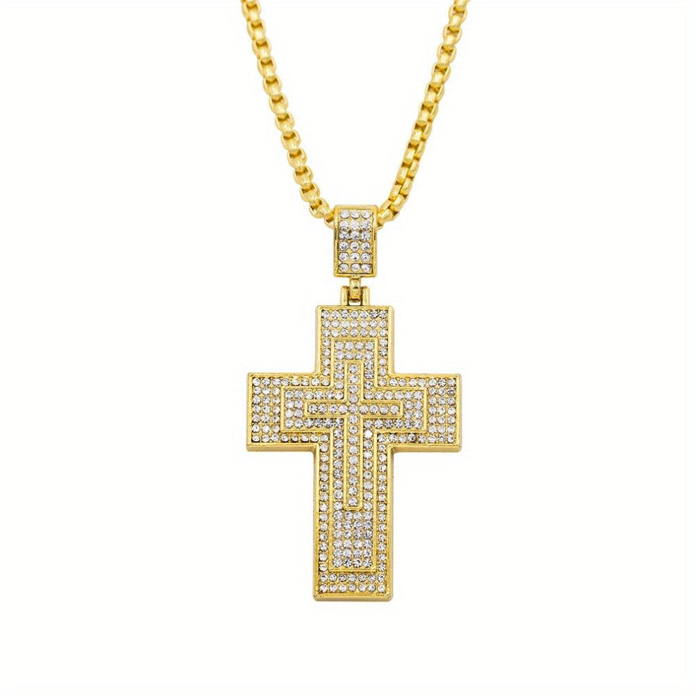 1pc Mens Cross Pendant Necklace Egyptian Ankh Rhinestone Cross Pendant Necklace Long Pendant Sweater Chain Accessories Thanksgiving Christmas Birthda