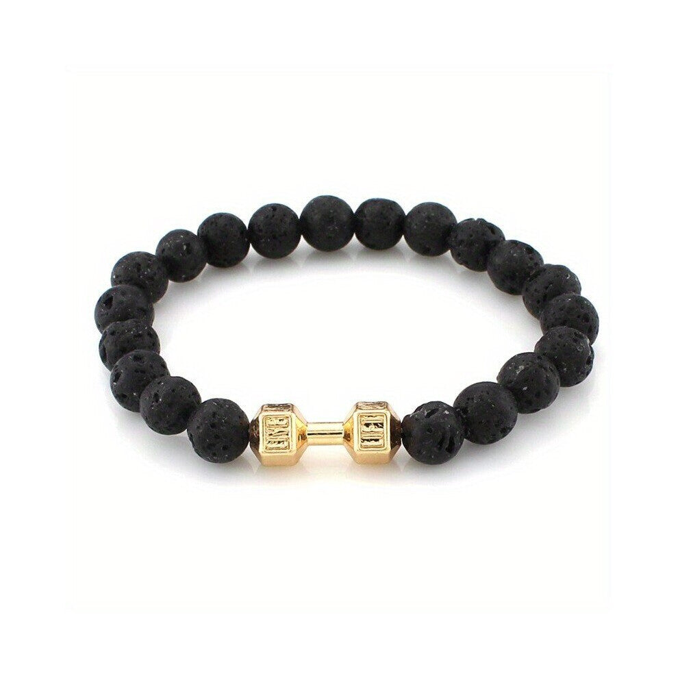 1pc Cross border Accessories Volcanic Stone Bracelet Frosted Alloy Big Dumbbell Energy Hand String Yoga Beaded Bangle Bracelet For Men And Women Coupl