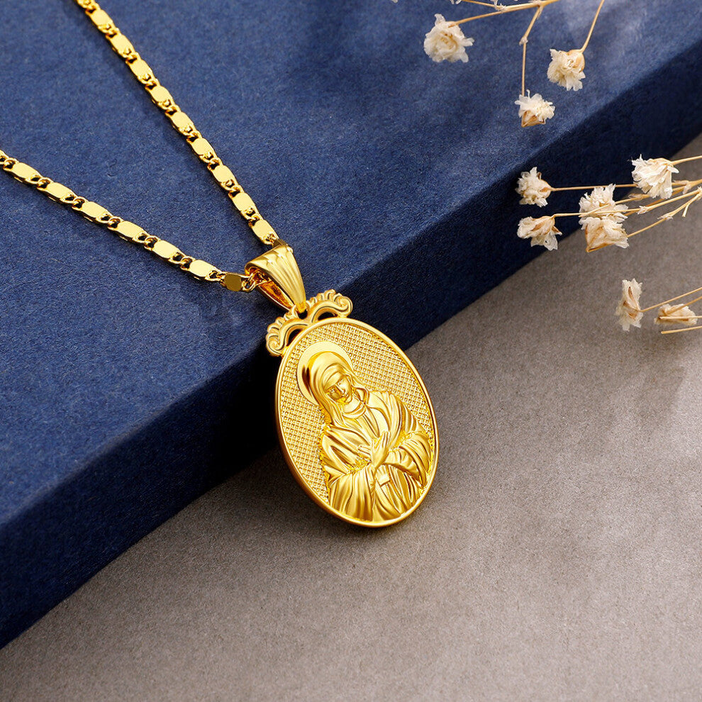 1pc Mens Necklace Virgin Mary Pattern Round Tag Pendant Necklace Golden Silver Rose Golden Pendant Necklace For Men Gift Accessories