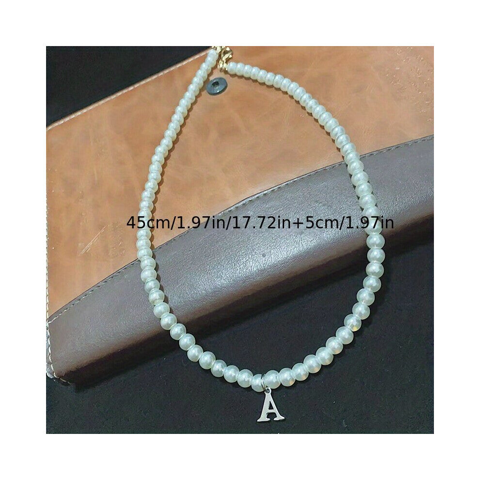 1 Pc Necklace For Men Pearl Letter Necklace Male Choker Beaded Beads Clavicle Chain Party Accessories For Friends
