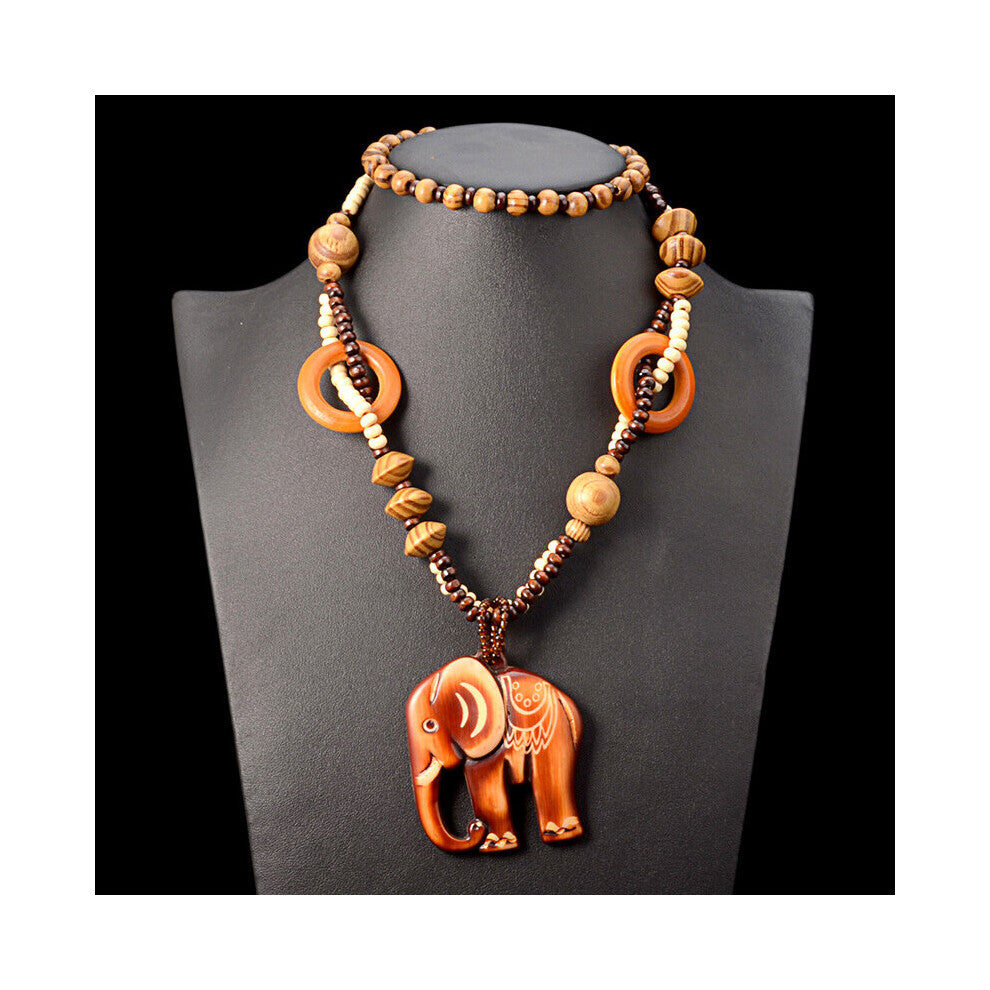Bohemian Ethnic Style Necklace Everything Wooden Long Necklace Small Elephant Pendant For Men And Women Retro Literary Accessories Friends Party Acces