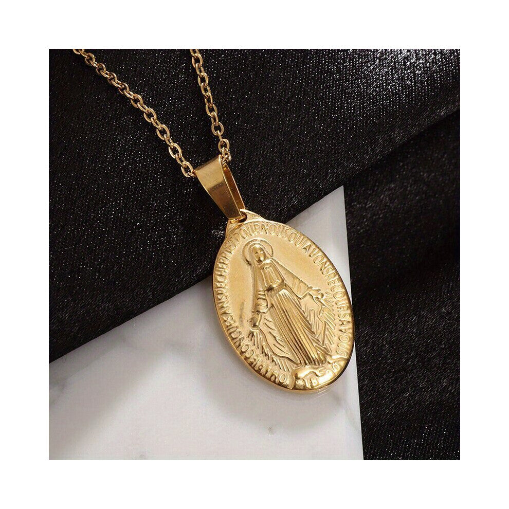 1pcs Classic Stainless Steel Virgin Mary Pendant Necklace Men And Women Party Casual Prayer Jewelry Accessories