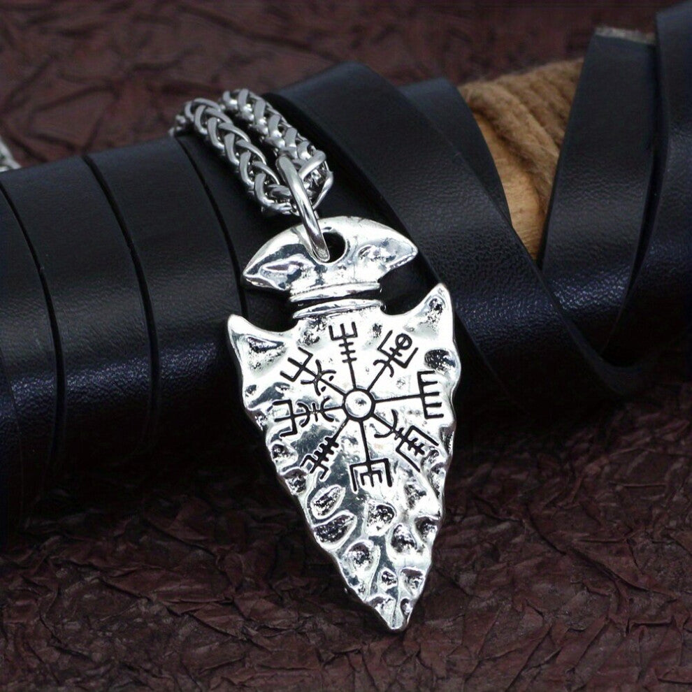 1pc Retro Funky Viking Compass Silver Pendant Necklace Jewelry Accessories For Men Women