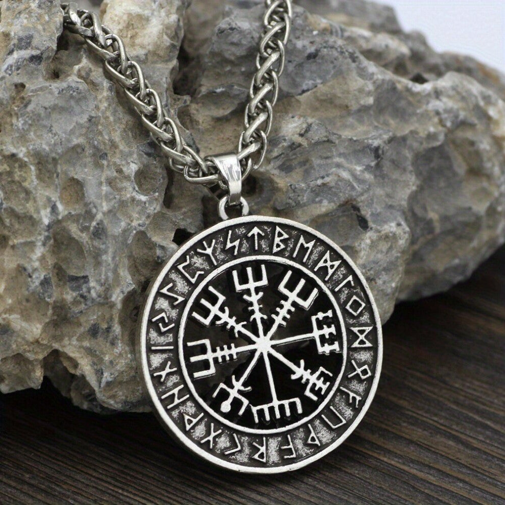 1pc Retro Funky Hollow Viking Compass Round Pendant Necklace Jewelry Accessories For Men Women