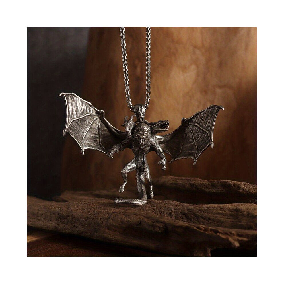 1pc Retro Accessories Viking Punk Necklace Mens Silver Y2K Bat Gothic