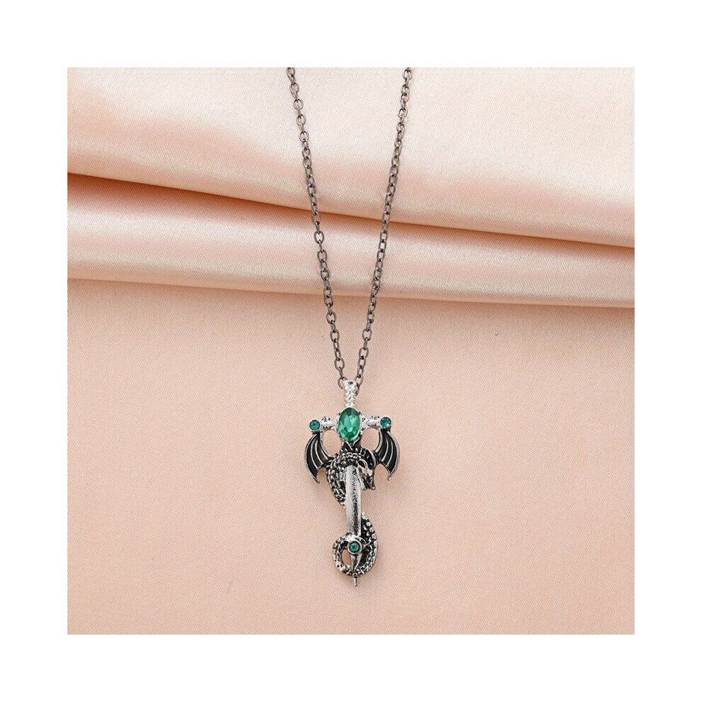 Vintage Dragon Sword Pendant Necklace Mens Necklace Viking Anime Accessories Halloween