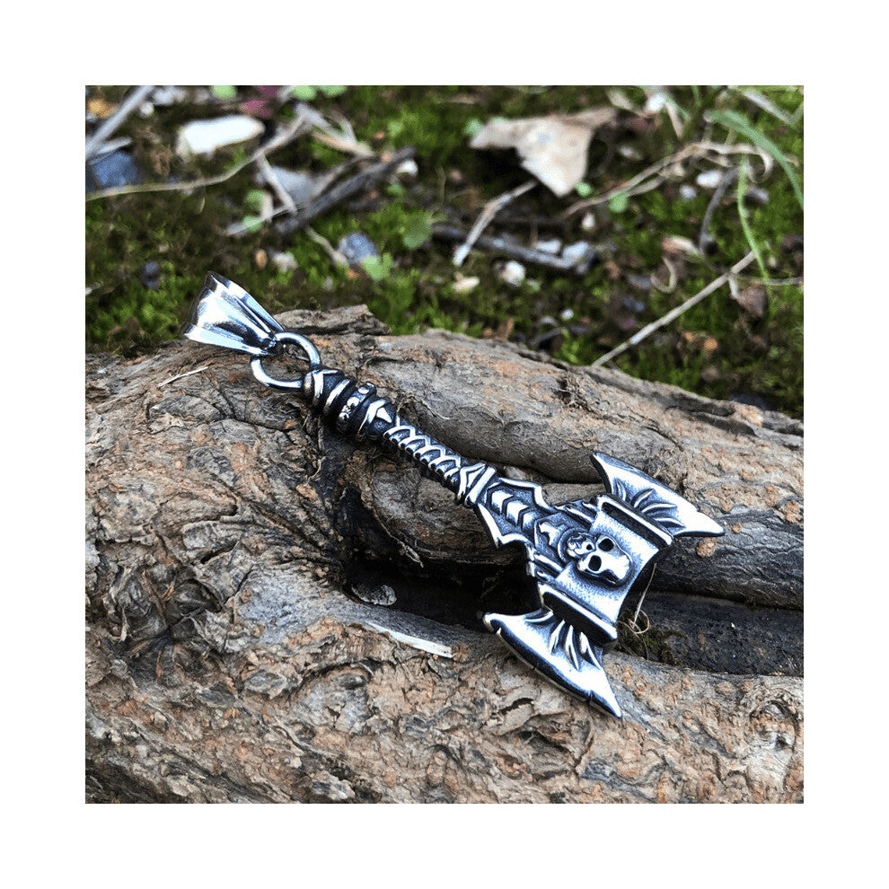 High Mens Viking Vintage Necklace Reversible Skull And Double Ax Jewelry Necklace For Men Mens Amulet Jewelry Hip Hop Accessories For Men Christmas