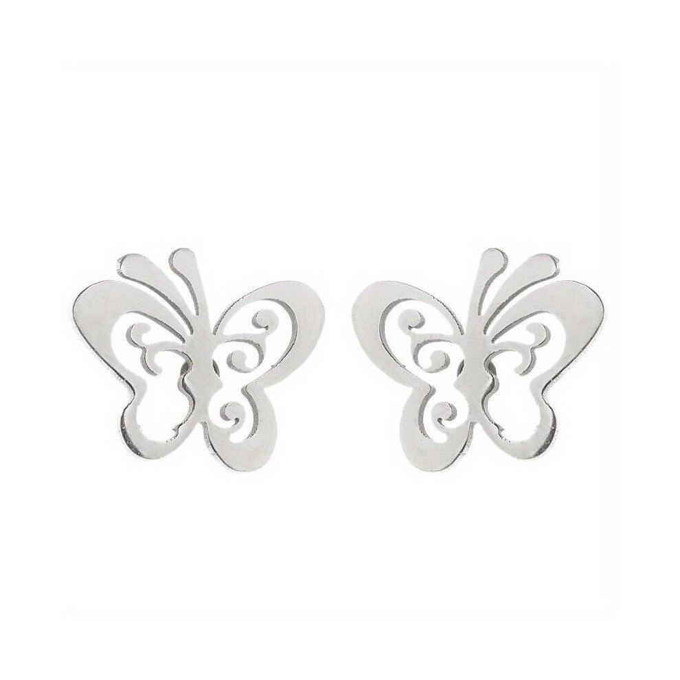 Mini Stainless Steel Butterfly Animal Hollow Out Ear Studs Personality And Small Temperament Ear Accessories