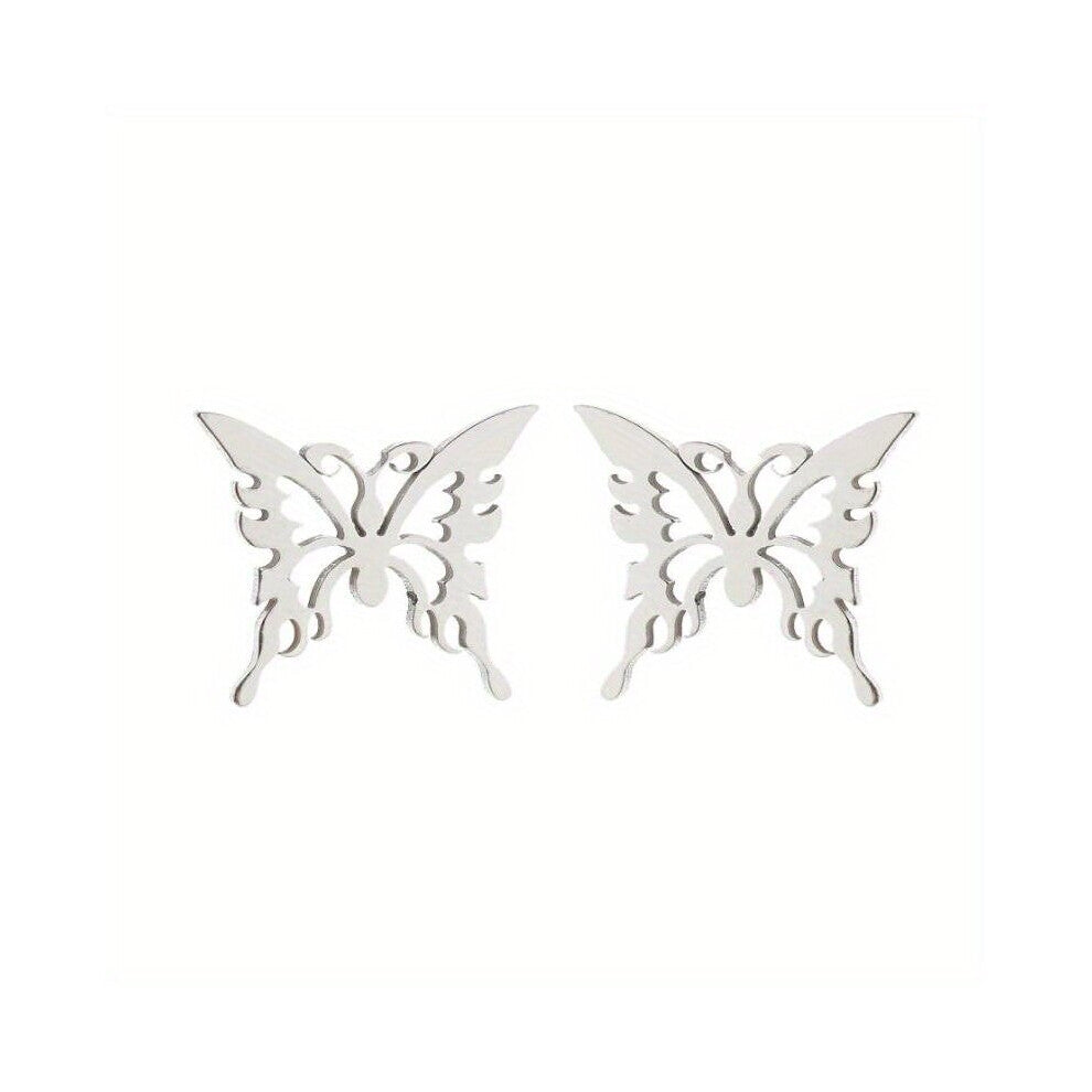 2pcs pair Mini Stainless Steel Butterfly Animal Hollow Out Ear Studs Earings Small And Temperament Everything Matching Ear Accessories