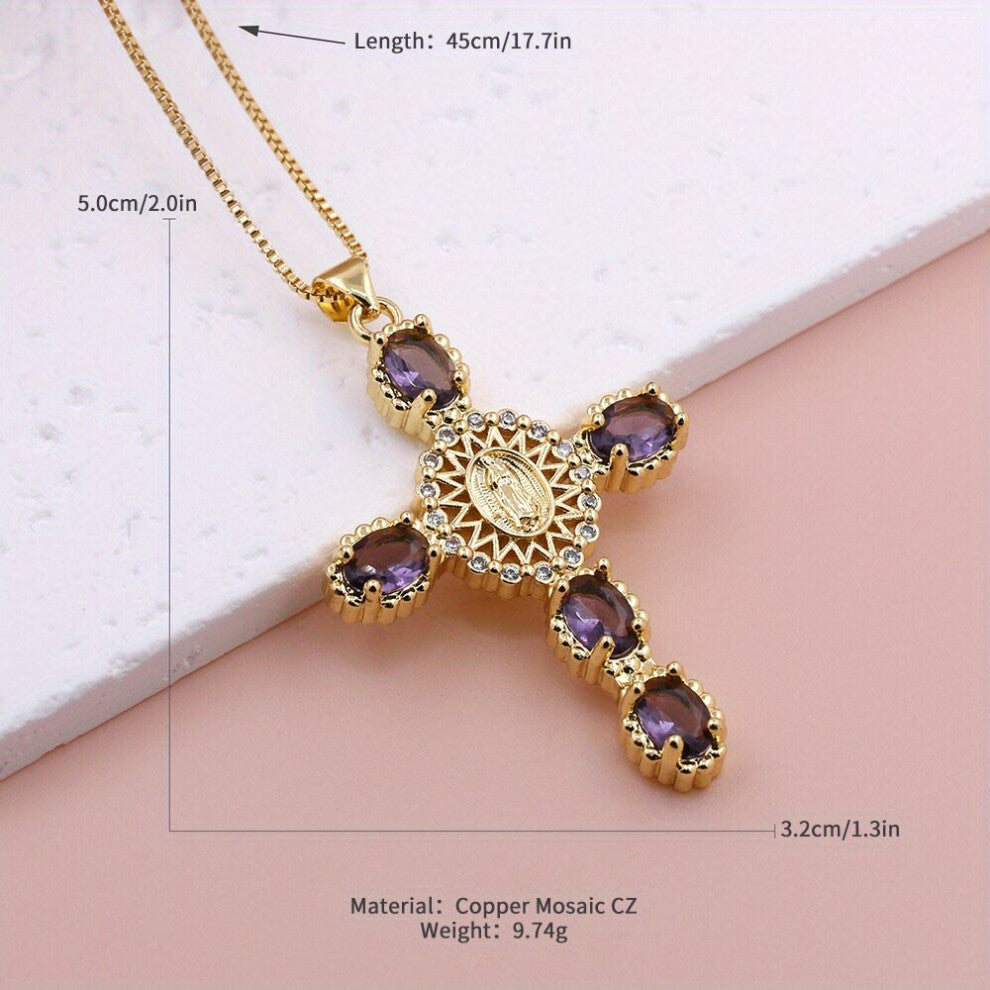 1pc Mens Cross Pendant Necklace Crystal Cross Necklace Long Charm Sweater Chain Accessories Thanksgiving Christmas Birthday For Men Women Friends