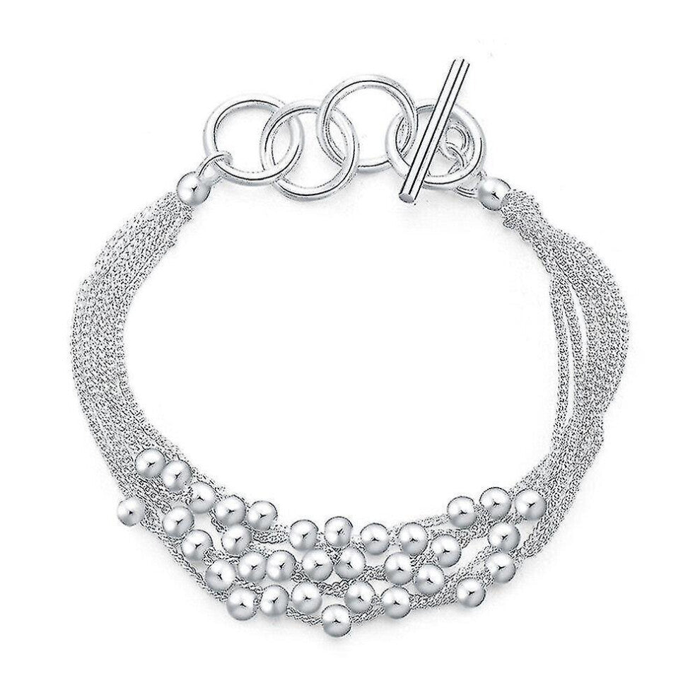 2PCS Silver Plating Bead Chain Charm Bracelet For Women Jewelry Accessories Gifts