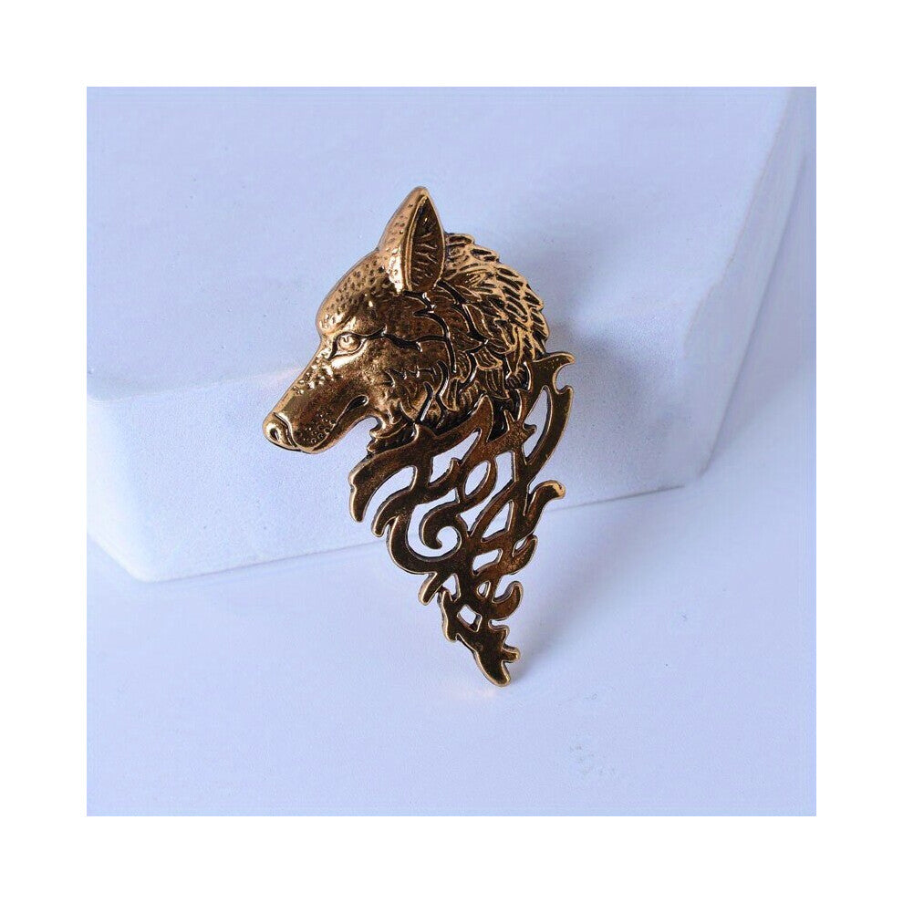 Retro Jewelry Mens Suit Collar Pin Buckle Domineering Wolf Head Brooch Pin Collar Accessories