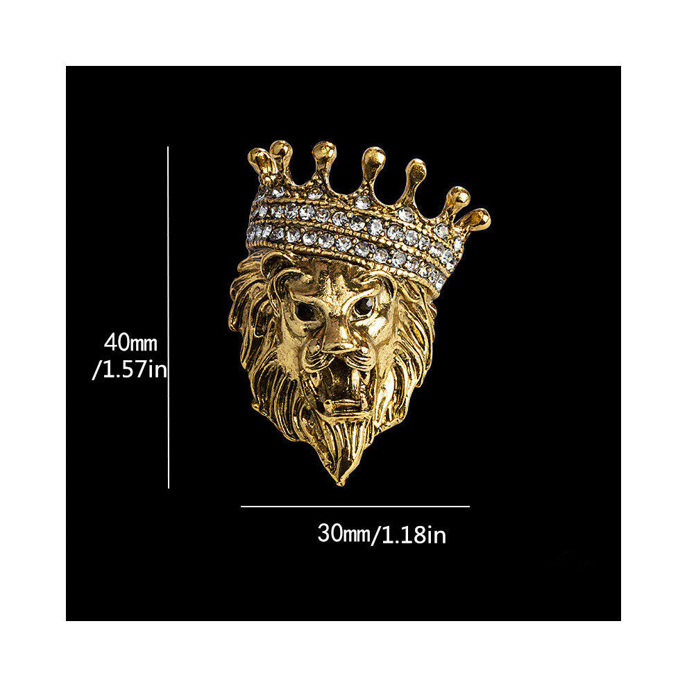 1pc Vintage Animal Lion Head Brooch Crystal Crown Lapel Pin For Men And Women Suit Shirt Collar Pins Brooches Jewelry Accessories