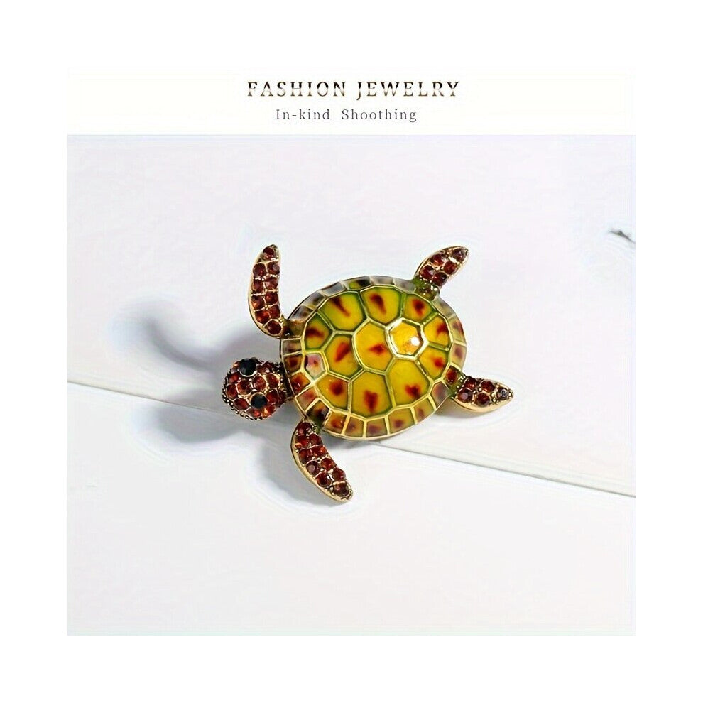 1pc Mens Vintage Enamel Turtle Brooch Artificial Diamond Animal Pin Clothing Accessories