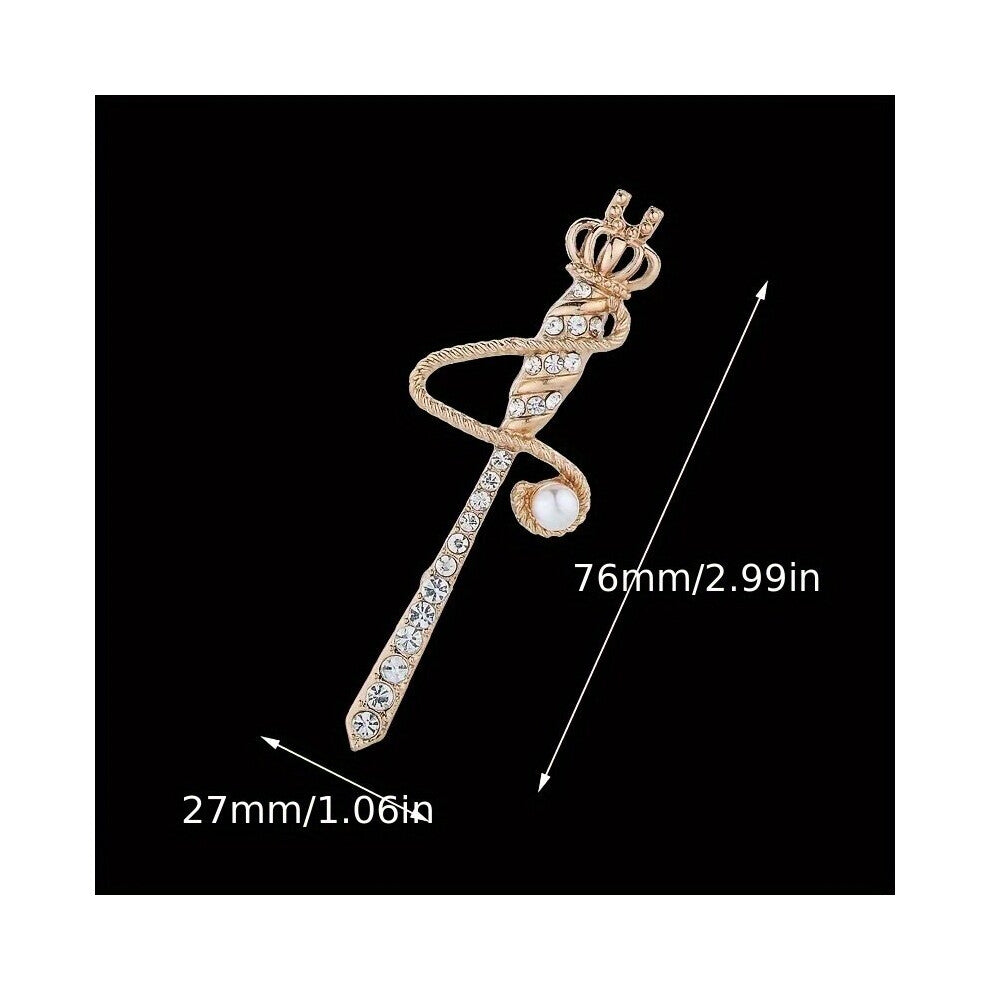 1pc Mens Rhinestone Crown Scepter Brooch Clothing Accessories