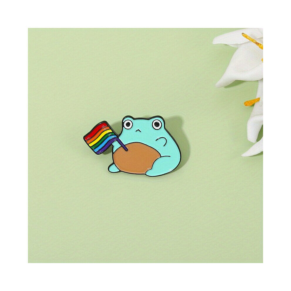 1pc Frog Pattern Brooch Frog With Colorful Flag Brooch Electroplating Brooch Pin Clothing Accessories Collar Pin Buckle