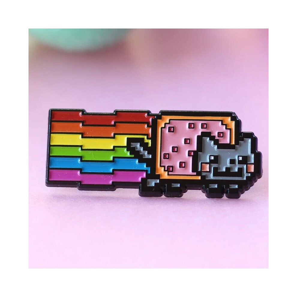 Cat Rainbow Pop Tart Enamel Brooch Pins For Men Metal Badges Lapel Pin Brooches Jackets Jeans Jewelry Accessories For Men